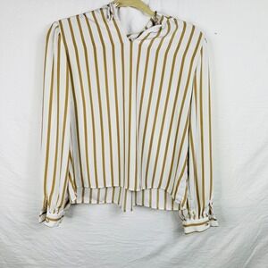 The Great American Short Story vintage blouse‎ stripe white beige long sleeve Sm